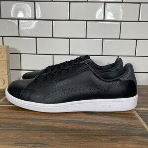 Puma Smash Perforated C Shoes Mens Size 9.5 Black Leather Casual Low Top Sneaker